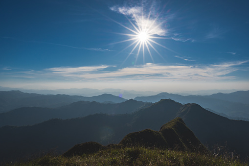 Beautiful landscape view and layers mountains on khao khao chang phueak mountian.Thong Pha Phum National Park's highest mountain is known as Khao Chang Phueak