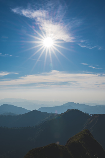 Beautiful landscape view and layers mountains on khao khao chang phueak mountian.Thong Pha Phum National Park's highest mountain is known as Khao Chang Phueak