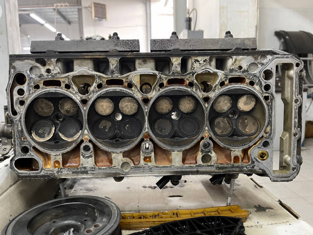 istock Disassembled engine with heavy dirt and soot on the valves 2148851890