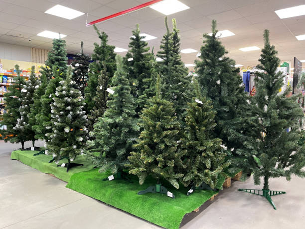istock Various artificial Christmas trees are sold at the store 2148854800