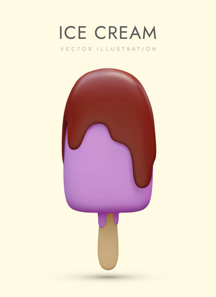 istock Bright popsicle with chocolate topping. Purple ice cream on wooden stick 2148856519