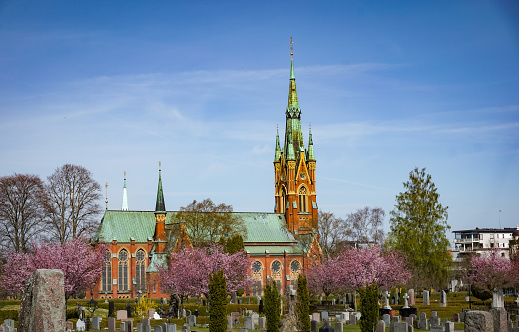 View of a church at a cemetery
