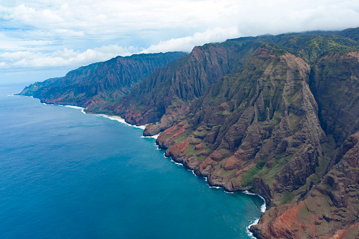 Beautiful aerial view of spectacular Na Pali coast, Kauai, Hawaii