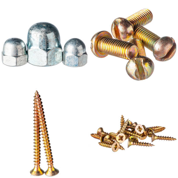 Screw heads, nuts, rivets isolated on white