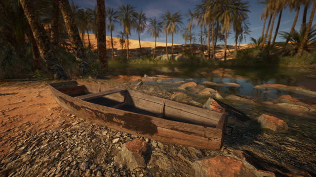A wooden boat sitting on top of a rocky beach