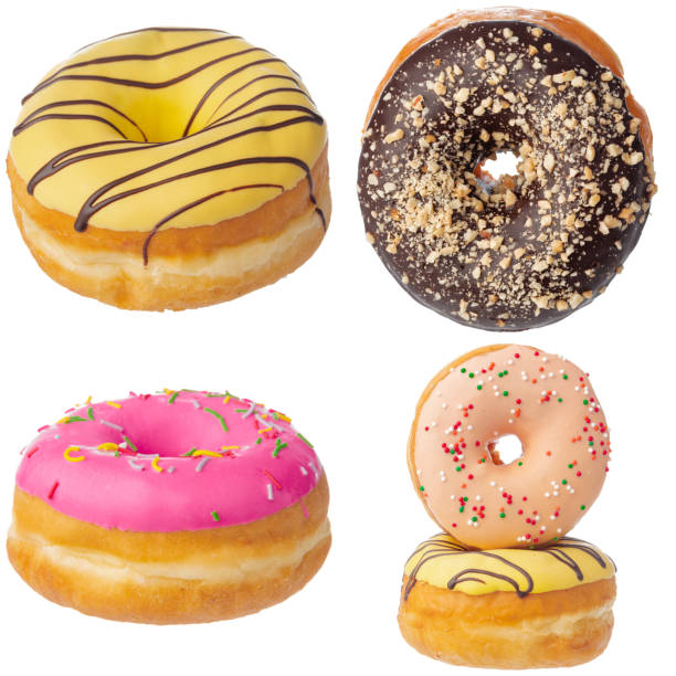 istock Set of various colorful donuts isolated on white background 2148859429