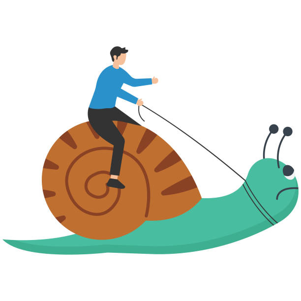 Slow growth, inefficient or stupid mistakes, Leader riding slow snail never reach goal, Losing and failed competition Here we are offering you business concept illustrations. you can use it for business purposes and edit it easily. invalid person stock illustrations