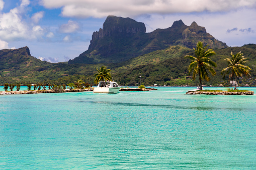 Bora Bora Island in Tahiti, French Polynesia. Travel, lifestyle, freedom and luxury concept.