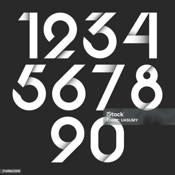 Numbers In Shadows Numbers Set White Wide Line Style With 3d Effect Shadows Idea Numerals ...