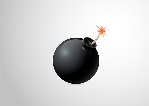 Classic Black Bomb With a Lit Fuse, Illustration on a White Background. Vector Illustration.