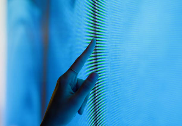 istock Hand, finger and touch with multimedia screen, interaction and modern digital kiosk for information. Person, technology and display for knowledge, question and electronic board with closeup terminal 2148862248