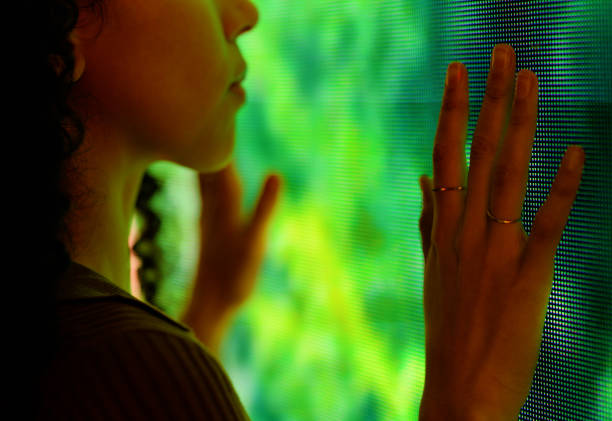 istock Hand, touch and multimedia with screen, interaction and modern digital kiosk for information. Person, technology and display for knowledge, question and electronic board with closeup terminal 2148862255