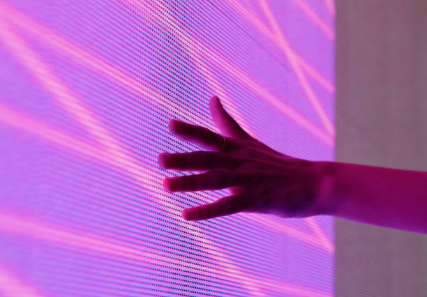Hand, finger and touch with interactive screen, digital and modern multimedia kiosk for information. Person, technology and display for knowledge, question and electronic board with closeup terminal