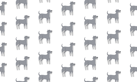 Seamless pattern with Cute Airedale Terrier. Dogs of different breeds. Side view. Flat Vector illustration