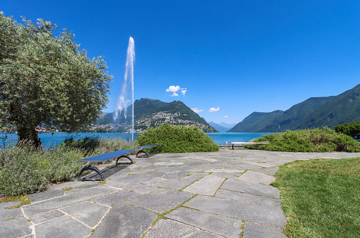 Fountain at lugano lake in Swiss