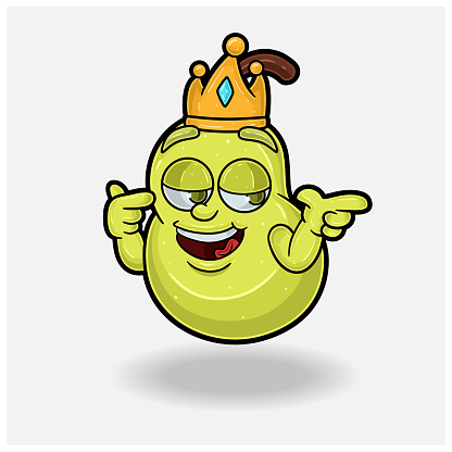 Smug expression with Pear Fruit Crown Mascot Character Cartoon. Vector Illustrations