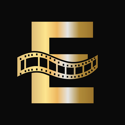 Letter E with Films Roll Symbol. Strip Film Logo For Movie Sign and Entertainment Concept