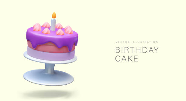 istock Bright cake with candle. Served birthday dessert. Festive sweet dish 2148868466