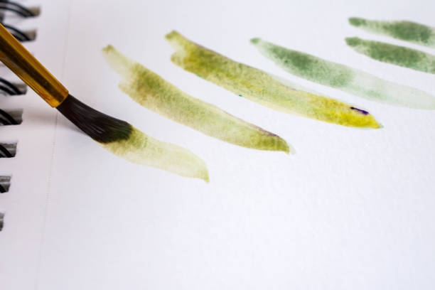 istock Artist practices basic wet on dry technique: wet paint on dry paper. 2148868592