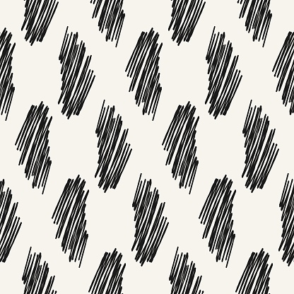 Grunge black scribble strokes. Hand drawn seamless pattern. Abstract background with linear texutre. Modern bold hatching.