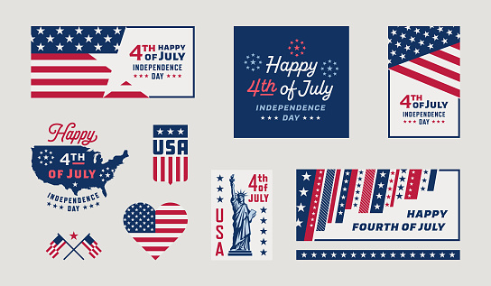 Fourth of July USA Design Elements. Fourth of July greetings graphics. Happy 4th of July images.