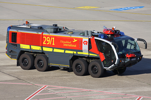Dusseldorf, Germany - June 2, 2011: Rosenbauer Panther airport rescue and firefighting vehicle at Dusseldorf airport
