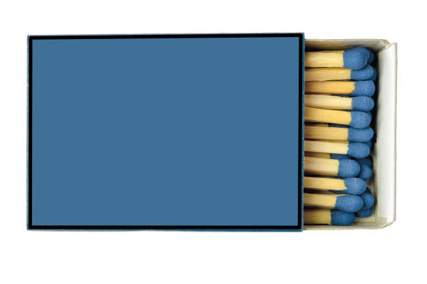 horizontal blue matchbox with matches on a white background