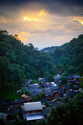 landscape of Mae Kampong mountain village in deep forest at sunset, Chiang Mai, Thailand