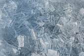 Pieces of ice on a snowy surface background