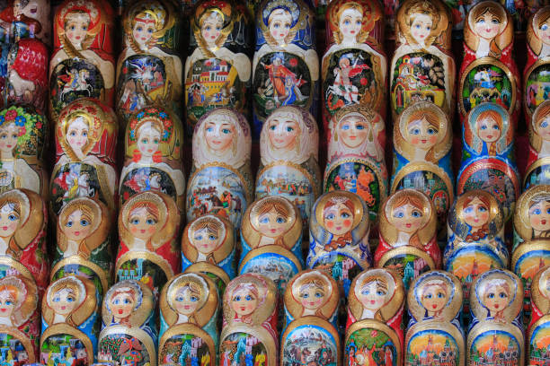 Russian national toys Matryoshka dolls on display for sale