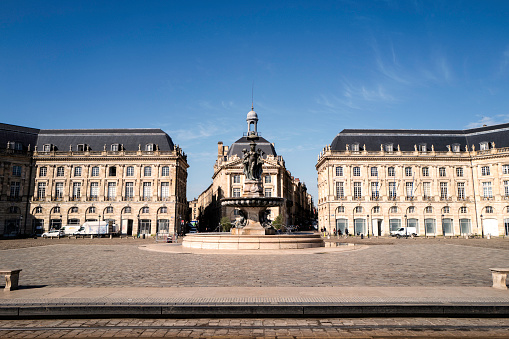 Bordeaux, France - April 7th, 2024: Place de la Bourse, Bordeaux. Tourist all around the world visit this famous city Bordeaux of France to enjoy it's beauty and drink wine.