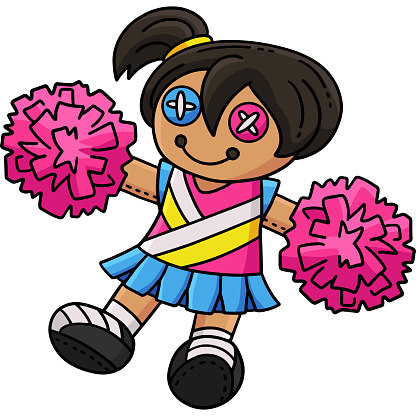 This cartoon clipart shows a Cheerleading Girl Cheerleader Plushie illustration.