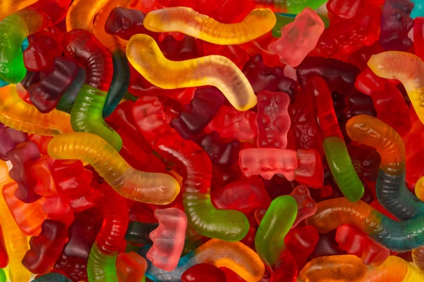 Assorted colorful gummy candies. Top view. Jelly  sweets.