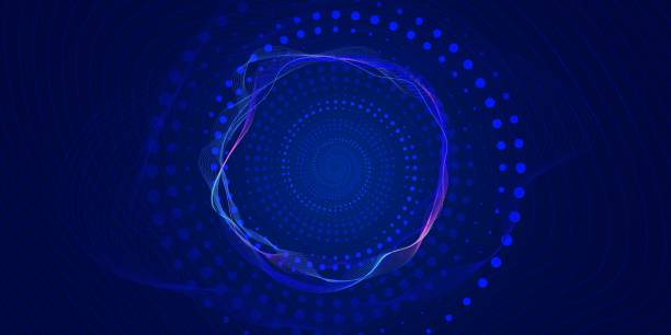 istock Abstract blue background with a series of dots from small to large twisted in a spiral, wave of dots and weave lines for presentations, web design on a technological theme. 2148875797