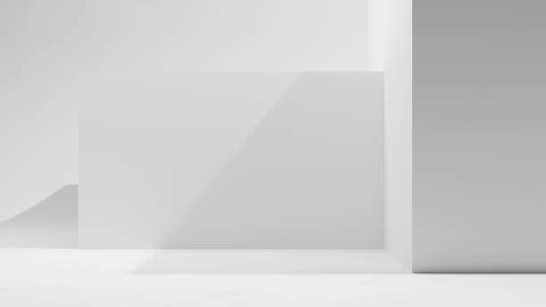 istock White bright clean blank room with white walls and floor and shadows. Empty room studio background. product placement display room white abstract geometrical forms isolated on white 2148877817