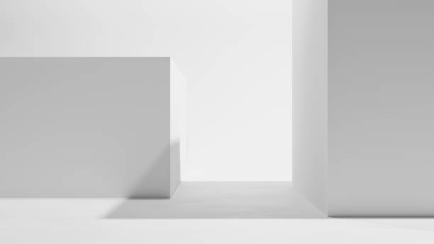 istock White abstract form isolated on white background for design in white empty studio room with bright light and minimalistic shadows. White abstract background geometrical forms, walls and floor empty 2148877961