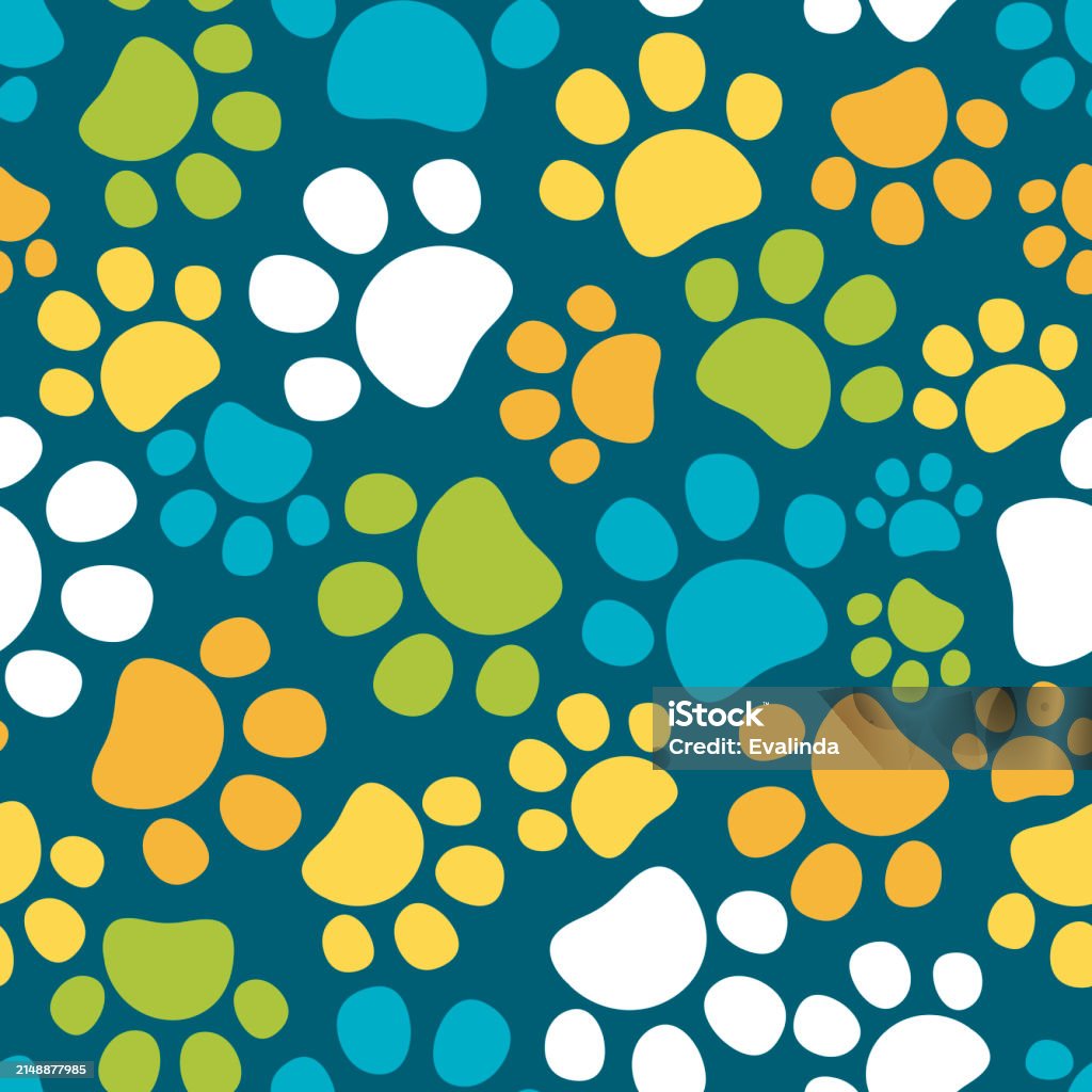 Pet Foot Pattern Seamless Pet Paw Pattern Cat Or Dog Footprint Background Colorful ...
