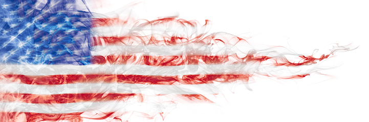 USA flag in flowing smoke. Abstract American flag wallpaper.