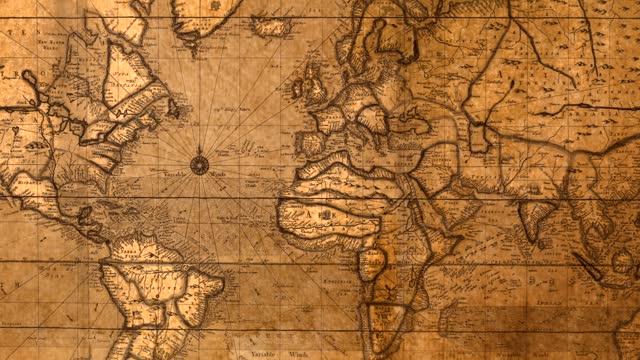 Historical pirate treasure map of the world, 1600s. Ancient mariner's world