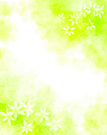 Spring Watercolor Background with Flowers - Fresh, Freshness - Copy Space