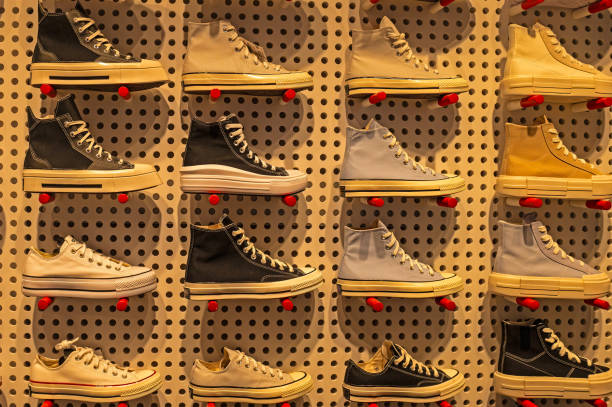istock Shoes on display in a shoe shop. 2148883951