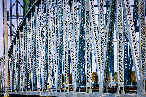 Abstract detail of the steel girders of the Cape Cod canal railroad bridge.