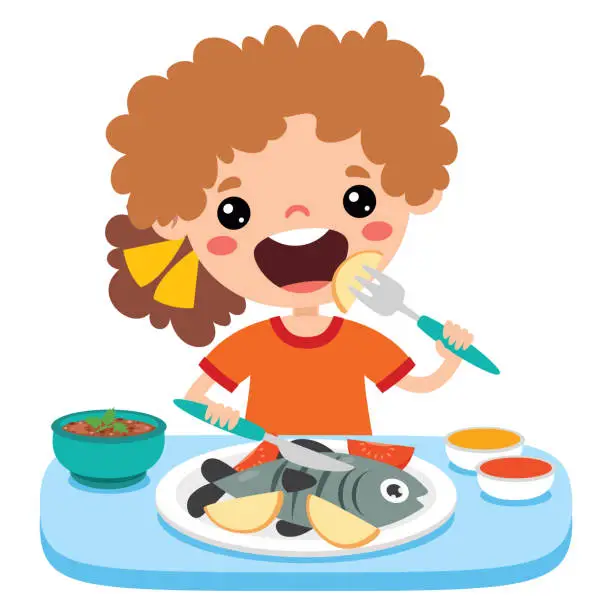 Vector illustration of Food Concept With Cartoon Kid