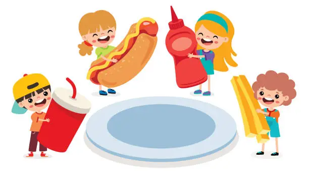 Vector illustration of Food Concept With Cartoon Kids