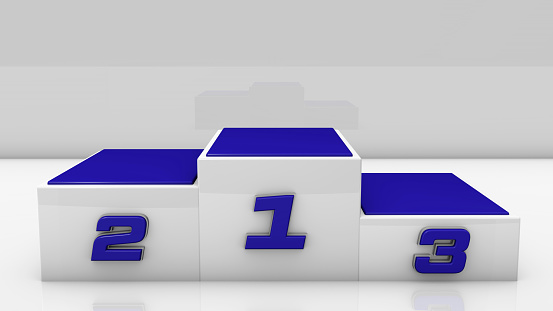 3D white podium with reflections. Render. Winners ceremony.