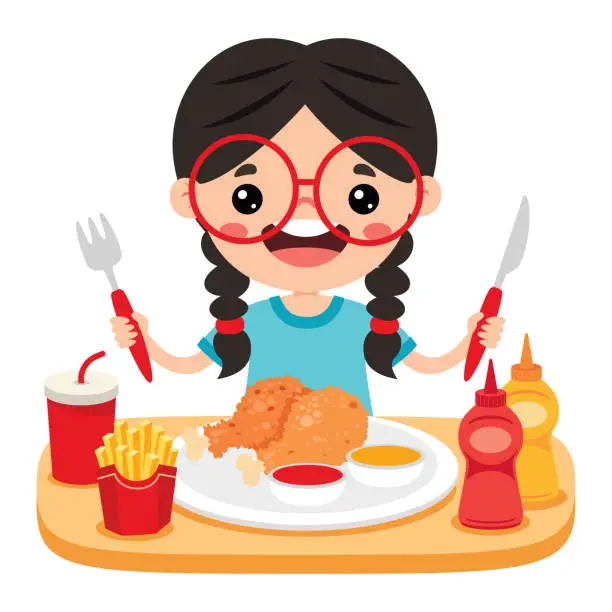 Vector illustration of Food Concept With Cartoon Kid