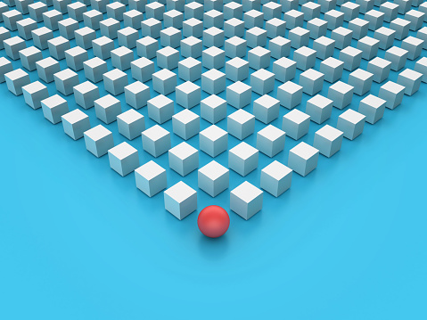 3D Cube Blocks Pattern with One Red Sphere - Colored Background - 3D Rendering