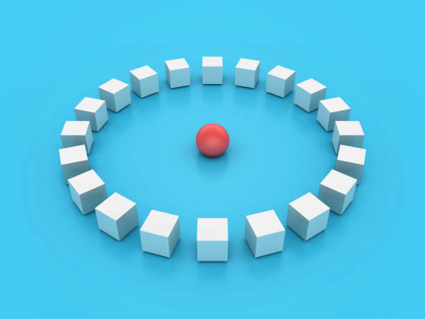3D Cube Blocks with Red Sphere in the Center - Colored Background - 3D Rendering