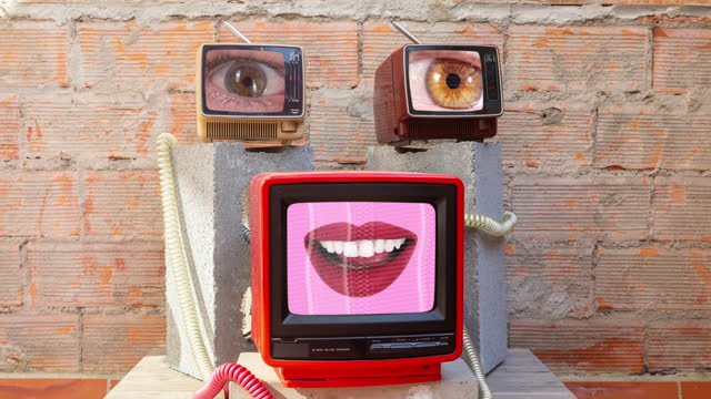 retro televisions with lips and eyes