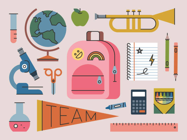 School Days — Brightline Series Color illustration with editable stroke. Vector artwork is easy to colorize, manipulate, and scales to any size. ruler doodle stock illustrations